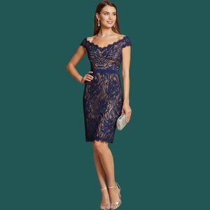 Tadashi Shoji | Dresses | Tadashi Shoji Illusion Yoke Stretch Jersey Sheath  Dress Size M | Poshmark